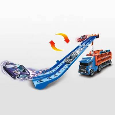 Friction Storage Transport Carrier Vehicle Toy Foldable Deformation Dual Racing Track Inertia Transport Truck with Die-cast Cars