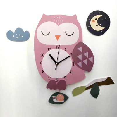 Nursery Carton Wooden Animal Owl Wall Mounted Clock Kid Gift Kids Room Decoration Clock