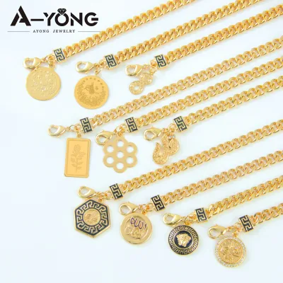 Personalized Brass Women Anklets Waterproof 18k Gold Plated Hip Hop Style Pendant Chain Anklets for Gift