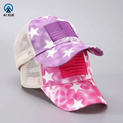 High Quality Crossed Ponytail Printed Baseball Cap Summer Hip Hop Style Factory Price Breathable Mesh Fitted Design
