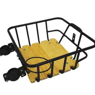 Hot Sale Bike Bicycle Front Basket with Wood Board Thick Iron Wire Bike Basket for Electric Bike