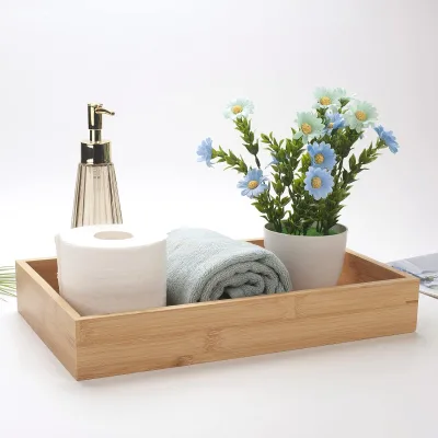 Bamboo Tray, Bathroom Vanity, Natural Wooden Tray Organizer for Bathroom/kitchen Countertops Wooden Platter Tray