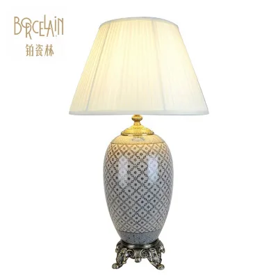 European Antique Style Small Table Lamp with Modern Fabric Shades Italian & Indian Influence for Modern Home Decor