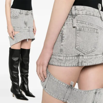 High quality grey denim skirt for women from the fashion show Manufacturer custom wholesale irregular denim skirt
