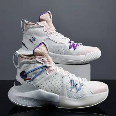 Unisex Size Couple Breathable Knit Fabric Uppers Soft Shoes Collar High Ankle Style Basketball Sneakers Shoes for Man