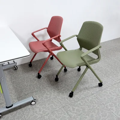 Folding Training Chair With Casters Stackable Office Chair PP Steel Lumbar Support Breathable for Meeting Room