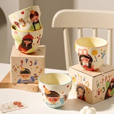 Wholesale Four Cute Children's Breakfast Mug High-Appearance Level Ceramic Cup for Water Coffee Beer With Lids-Tableware
