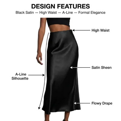 Women's High Waist Flowy A-Line Satin Midi Skirt Custom Logo Color Formal Office Elegant Polyester OEM Wholesale