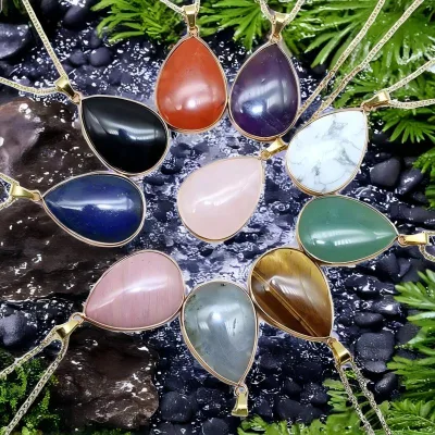 Wholesale Gold-encrusted Waterdrop Semi-precious Stone Pendants Crystal DIY Pendant with Chain for Gift