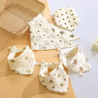 Cross-border Exclusive Cartoon Pattern Waterproof Cotton Gauze Anti-vomiting Triangle Bibs for Infants & Toddlers
