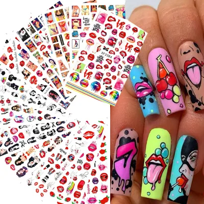 12PCS/Lot Love Heart Nail Stickers 3D Luxury Pop Finger Nail Stickers Self-Adhesive Nail Tip Wraps Decals Slider Decoration