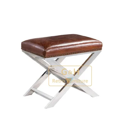 Modern Tufted Genuine Leather Ottoman for Living Room Home Office & Bedroom-Industrial Design Antique Appearance