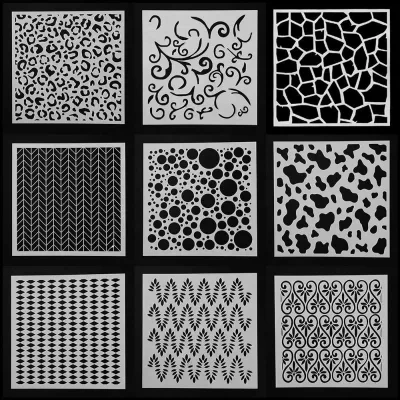 Layering Stencils DIY Craft Geometric Patterns Walls Painting Scrapbooking 9pcs PET 0.25mm Thick 30x30cm for Stamp Album Decor