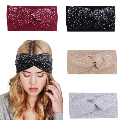 Rhinestone Boho Headbands, Crystal Stretch Turban Headbands with African Fabric Fashion elastic headband Hair Scarfs