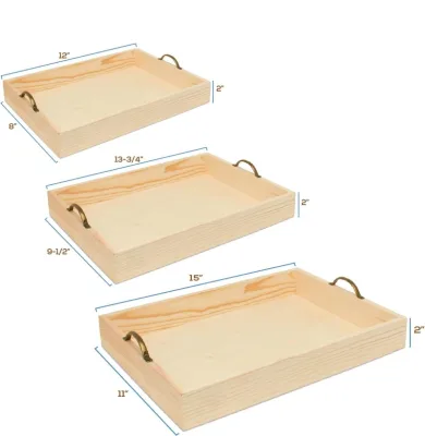 Unfinished Wood Nesting Serving Trays with Handles Wooden Tray Set Cheap Wood Tray