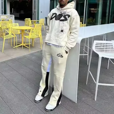Custom Streetwear 2 Piece Set Stacked Flare Sweatpants Jogger and Cropped Hoodie Set Y2k Men Sweat Suit Tracksuit Spider Hoodie
