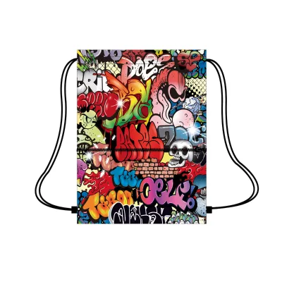 Promotional Large Portable Polyester Custom Logo Drawstring Bag with Front Zipper Pocket for Outdoor Use