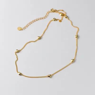 Daidan Lady Necklace Jewelry Necklace Gold Plated 18K Multi Hearts Silver 925 Heart Charm Choker Necklace