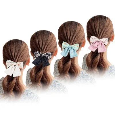 Large Satin Bow Hair Clip for Women Floral Print Ribbon Barrette Ponytail Hair Accessories for Girls