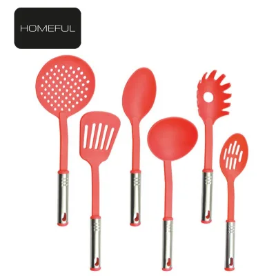 Food Grade Set of 6 Kitchen Cooking Nylon Utensils Set with Stainless Steel Handle
