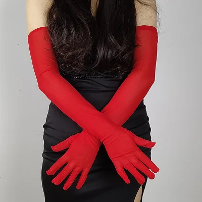 55CM Mesh Transparent Sun Protection Ice Silk Sleeve Women Summer Outdoor Sports Cycling Sunscreen Sexy Lace Long Gloves