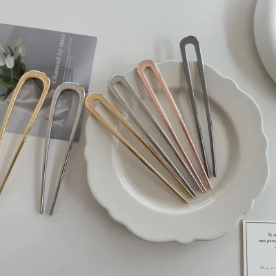 Metal U Shape Hair Fork Two Teeth Hair Stamp Simple Fashion Hair Accessories for Girls