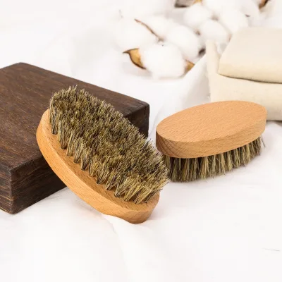 Engrave Logo Boar Bristle Hair Beard Brush for Men Pocket Travel Cleaning Brush Soft Boar Bristle Wooden Handle