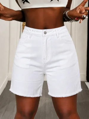Women Summer Formal Casual Straight Mid Waist Distressed Washed Denim Boyfriend Shorts Eco-Friendly Young Women Logo Waist Hip
