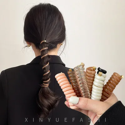 Genya New Design Elastic Telephone Wire Cords Hair Bands With Metal Hair Scrunchies for Women