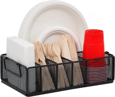 Metal Silverware Caddy with 6 Compartments Kitchen Utensil Organizer Basket for Countertop Storage