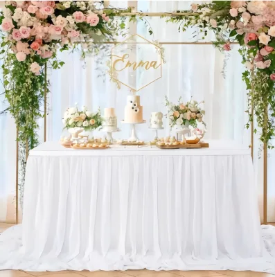 6ft Chiffon Table Skirt for Wedding Party Birthday Party Table Skirting White Coral for Baby Shower Double Layers