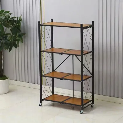 Household Carbon Steel Kitchen Shelf Microwave Storage Rack Folding Modern Minimalist Large-capacity Living Room Organizer