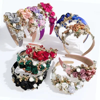 New Arrival Europe America Fashion Women Accessories Luxury Embroidered Fabric Flower Wedding Bride Dinner Hairbands