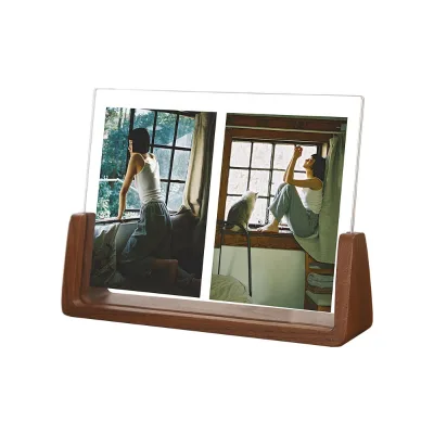 4x6inch Wooden Acrylic Photo Frames U-Shape Picture Frame Photo Stand Transparent Frameless Photo Frames With Wood Base
