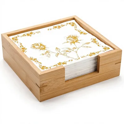 Modern Guest Towel & Napkin Holder Bamboo Square Tray 19x19x6.5cm Kitchen Table Countertop