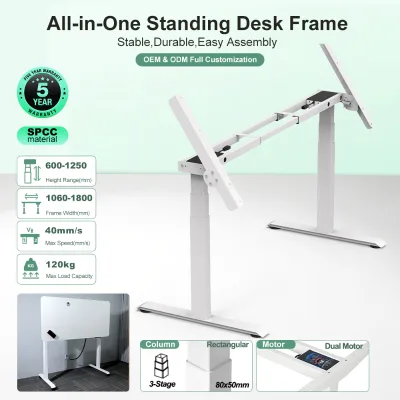 Electric Height Adjustable Flip Desk, Dual Motor Sit Stand Folding Table, 0-90° Rotatable Office Standing Desk for Home Office