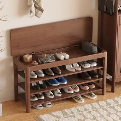 All Solid Wood Multi-Functional Shoe Stool Door Shoe Cabinet With Multi-Layer Sitting Shoe Shelf for Bedroom Use
