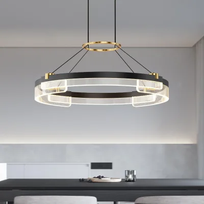 Elegant Modern Circular Chandelier with Luxury Nordic Minimalism Metal LED Ring Pendant Light for Living Room Dining Room Hotel