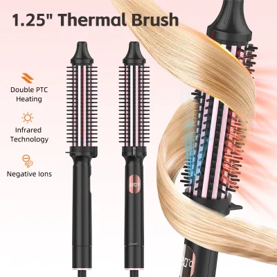 1.25 Inch Electric LED Thermal Brush Double PTC Heating Infrared Technology Negative Ion Hair Styling Brush Curling Comb