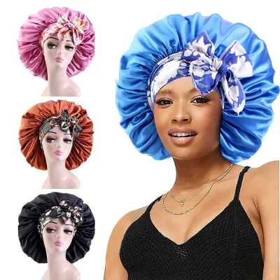 Large Sleep Hat Hair Styling Cap Solid Satin Bonnet