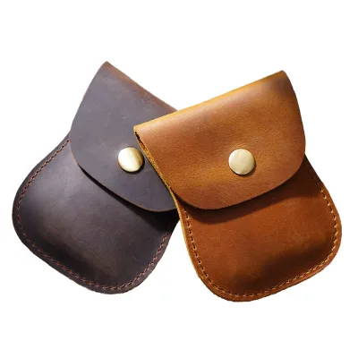 Custom Handmade Crazy Horse Full Grain Leather Open Closure Cardholder Coin Wallet Unisex Vintage Style Cash Coin Purse