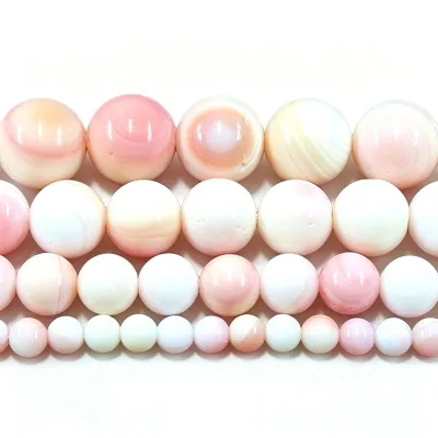 New Polish Round Light Pink Queen Conch Shell Loose Beads for DIY Jewelry Making 4mm 6mm 8mm 10mm 12mm, Length 38cm 15"