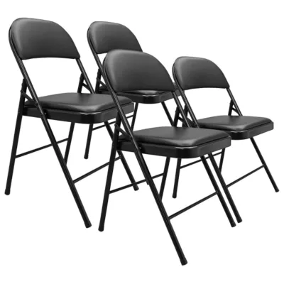 Basics Comfortable Folding Chairs PU Leather Padded Cushion Durable Metal Steel Frame for Home and Office
