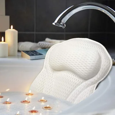High Quality Household Non-slip 3D Mesh Fabric Bathtub Pillow Machine Washable with 6 Large Suction Cups