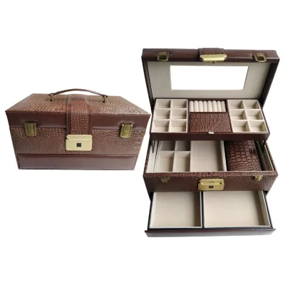 Luxury PU crocodile Leather Jewelry Box Locked Jewelry Storage Boxes with Handle