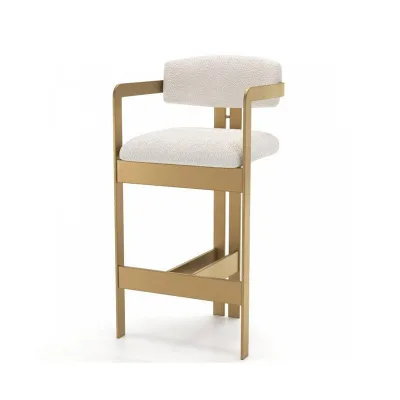 Nordic Light-Luxury Commercial Metal-Frame Bar Stool Upholstered Seat Cushion Backrest Circular Armrest High-Back Design Modern