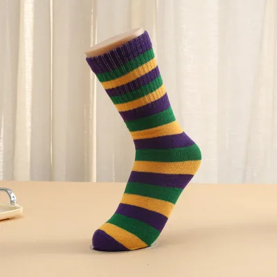Novelty Rhinestone Slouch Knitted Stripe Mardi Gras Socks,Men Design Logo Custom Pilates Yoga Socks,Mardi Gras Apparel for Women