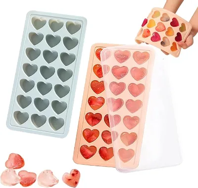 21 Holes Silicone Heart Shaped Ice Cube Tray BPA-Free Dishwasher Safe with Easy Remove Lid Mini Mold
