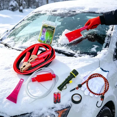 Heavy Duty Auto Emergency Survival Kit, Multifunctional Car Roadside Tool Bag with Jumper Wires & Repair Accessories