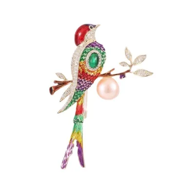 Colorful Magpie Brooch High-end Female Personality Happy Branch Pearl Brooch Niche Design Pin Accessories